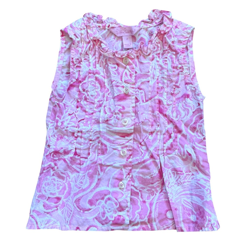 Lilly Pulitzer Sleeveless Top Pink Floral Paisley Ruffle Preppy Coastal Girls 2T